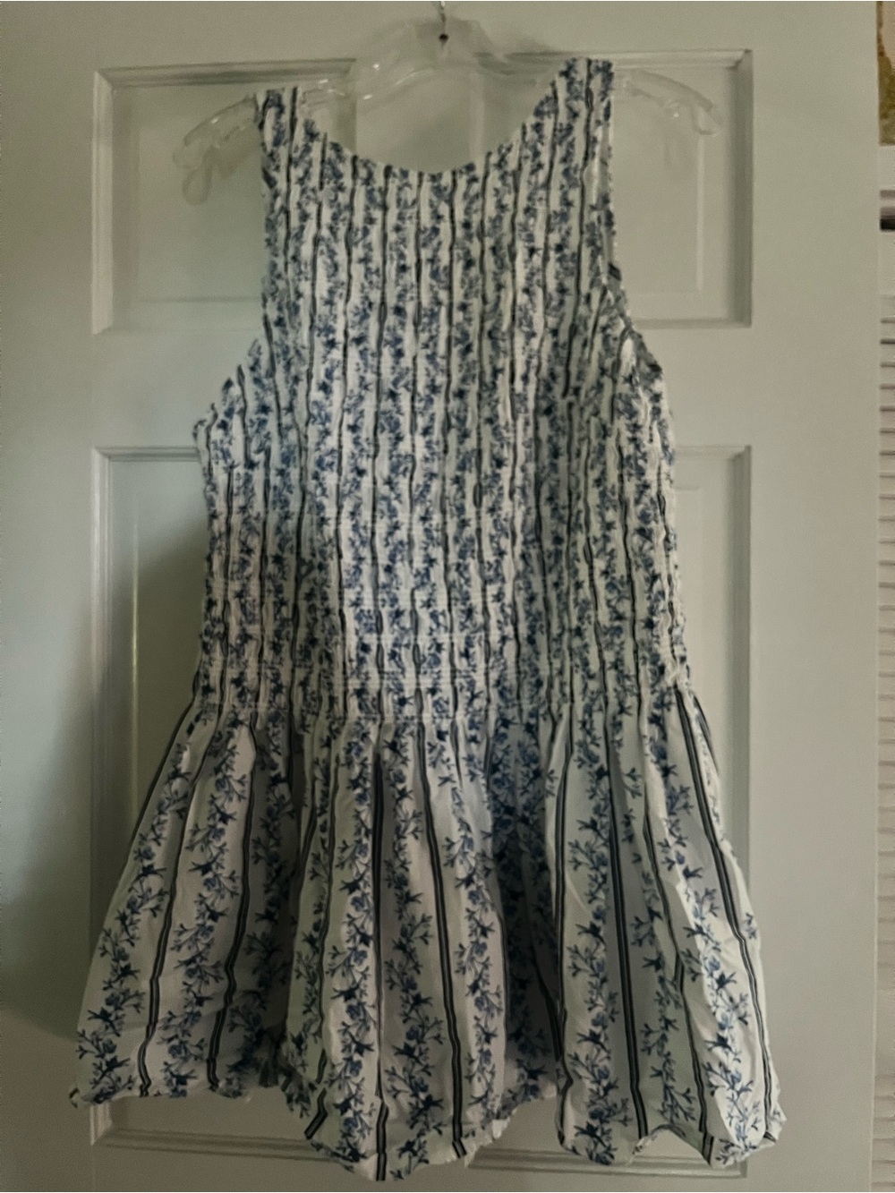 H&M White and Blue Floral Stripe Tunic Top